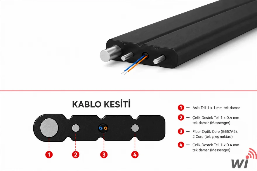FTTH Fiber Optik Askı Telli , 2 Core LZSH - Outdoor - 1000 Metre