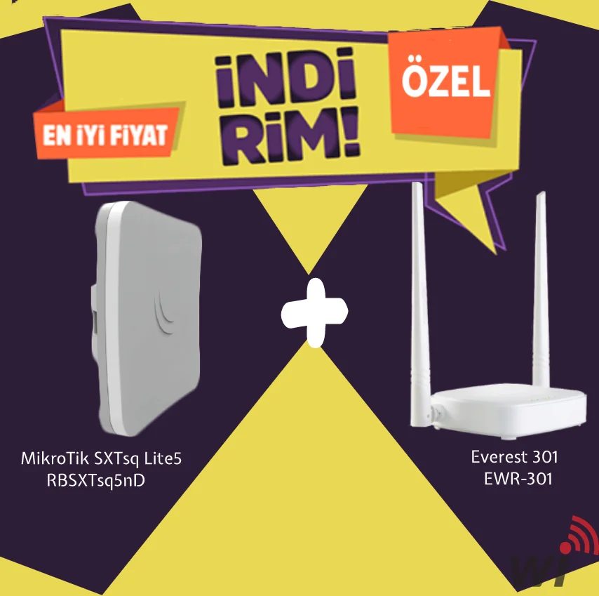 Mikrotik SXTsq Lite5 -RBSXTsq5nD-Everest EWR-301 Kablosuz Router Bundle Kampanya