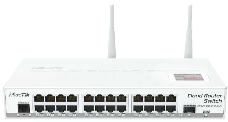 CRS125-24G-1S-2HnD-IN Cloud Router Switch 125-24G-1S-2HnD-IN 24xGbit Lan, 1xSFP, 2.4Ghz Wifi , LCD ,L5
