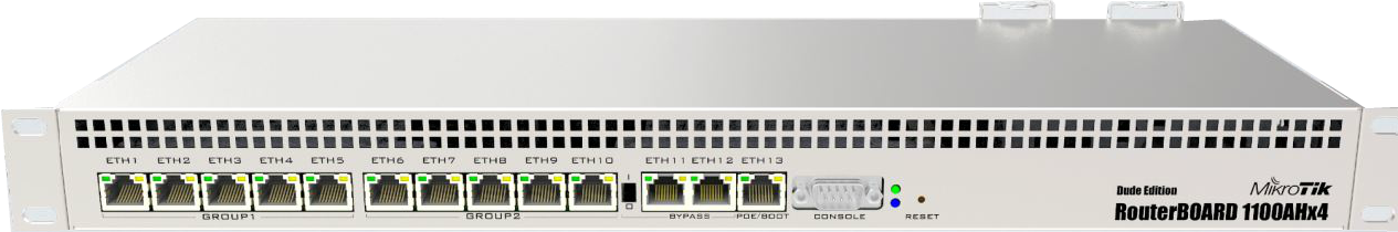 RB1100Dx4 Mikrotik RB1100Dx4, 13 Port Gbit LAN, RouterOS Level 6 , 1U Router / Firewall / Hotspot