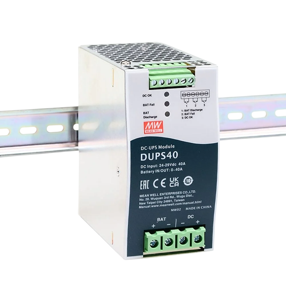 MW-DC-UPS40 MEANWELL DC-UPS40, 24V/40A DIN Rail Type Uninterruptible DC-UPS Module