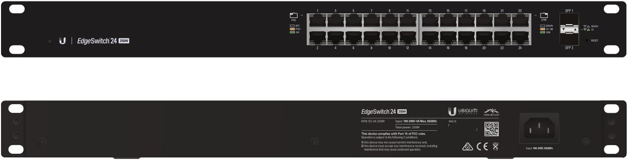 ES-24-250W Ubiquiti Edge Yön. Gigabit Switch POE+ 24x1Gbit Eth + 2x SFP 250 Watt